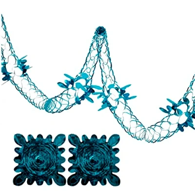 Image of 2 Pk Foil Garland Flower Christmas Hanging Decoration Wall Ceiling Xmas Deco (Turquoise)