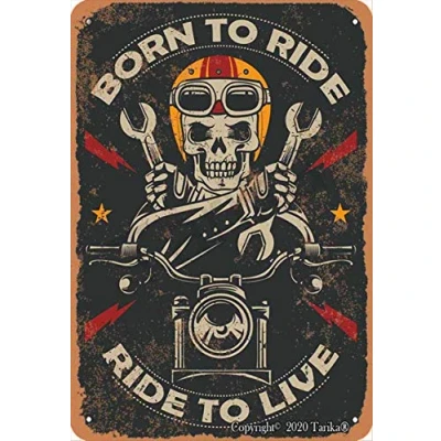 Image of Born To Ride Live Retro Look Tin 20X30 CM Decoration Crafts Sign for Home Kitchen Bathroom Farm Garden Garage Inspirational Quotes Wall Decor