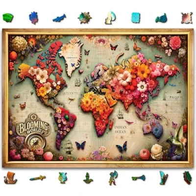 Image of WOODEN.CITY Wooden Jigsaw Adult Puzzle Unique Colorful Map Design, Puzzles, 1000 Pieces, Challenging for Adults, Enthusiasts