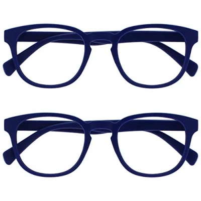 Image of OPULIZE Pop Reading Glasses 2 Pack Fun Round Matt Frame Mid Blue Spring Hinges Scratch Resistant Mens Womens RR2 3 +3.00