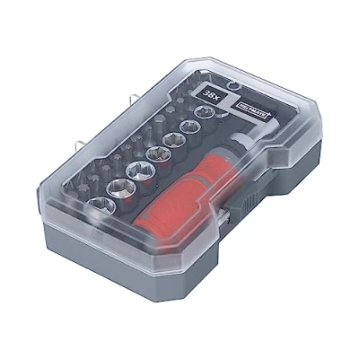 Image of HELPMATE 38 Piece Socket and Bit Set Chrome Vanadium Steel Corrosion Resistant Magnetic Holder with Ratchet Screwdriver