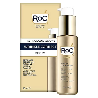 Image of RoC Retinol Correxion Wrinkle Correct Face Serum Daily Anti &amp; Aging Treatment Visible Reduction Formula Pure with Ascorbic Acid 30 ml
