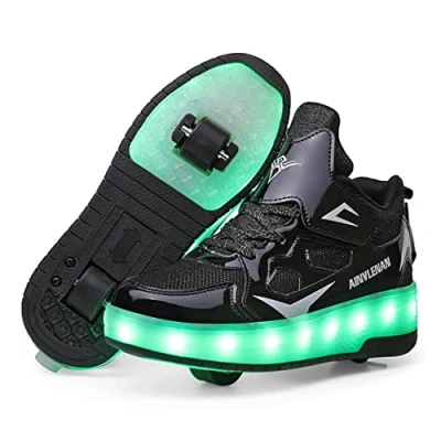Image of Boys and Girls LED Roller Skates Shoes with Double Wheels Trainers Technical Retractable Skateboarding for Kids Light up Shiny Luminous Sneakers Best Gift Party Birthday Christmas Day