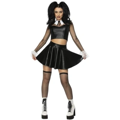 Image of Smiffys Fever Gothic School Girl Top &amp; Skirt, Fancy Dress, Dress Up Costumes