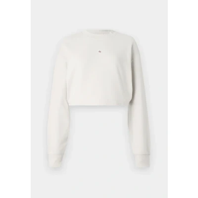 Image of Calvin Klein Jeans Label Short Crewneck Sweatshirt, Women&#039;s, Size: Medium, Chalk