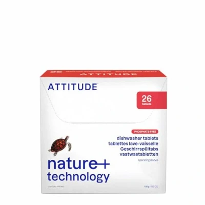 Image of ATTITUDE Dishwasher Pods, Naturally Derived Dishwashing Detergent, Vegan and Plant Based Dish Soap Tablets, Phosphate Free, Unscented, 26 Count
