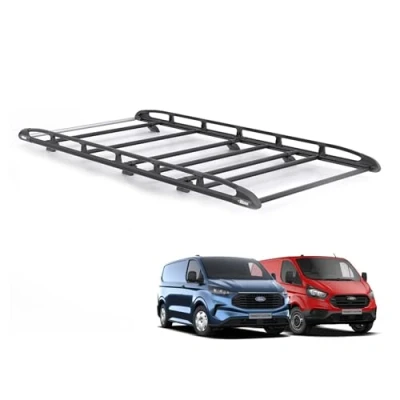 Image of Rhino Black Roof Rack for Ford Transit Custom 2013+ Van (Only Suitable Short (L1) Wheelbase with Standard (H1) Roof) Heavy Duty KammRack Integrated Ladder Roller (B650)