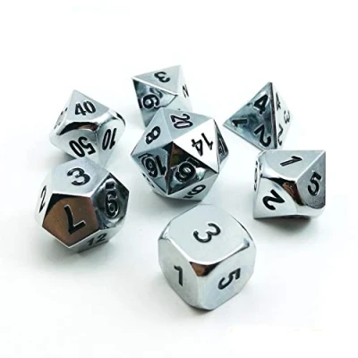 Image of Bescon Super Shiny Gloss Silver Metal 7pcs Polyhedral Dice Set, Chrome RPG Game Set