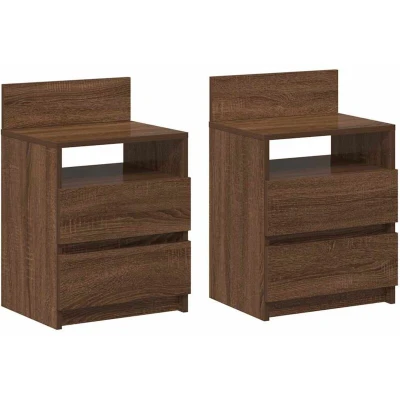 Image of vidaXL bedside cabinets 2 pcs brown oak 40x33x60 cm engineered wood nightstands with dual drawer storage for bedroom