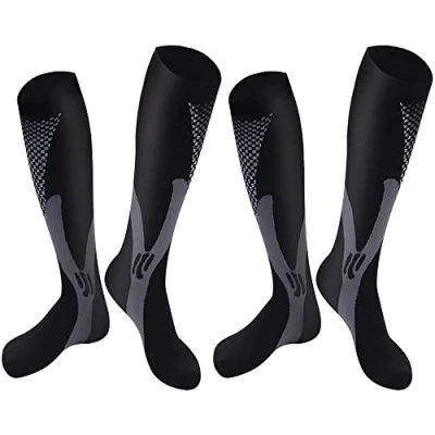 Image of Odtmger 2 Pair Compression Socks Women &amp; Men Stockings 20 30mmHg Support Knee High Cushioned Graduated for l Running, Athletic, Travel