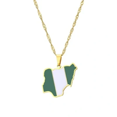 Image of TDNEKMCA Flag Map Of Africa Nigeria Pendant Necklace For Women Men,Nigeria Regional City Outline Boundaries Maps Fashion Dangle,Hip Hop Patriotic Friendship Sweater Chain Jewelry,Yellow,50Cm