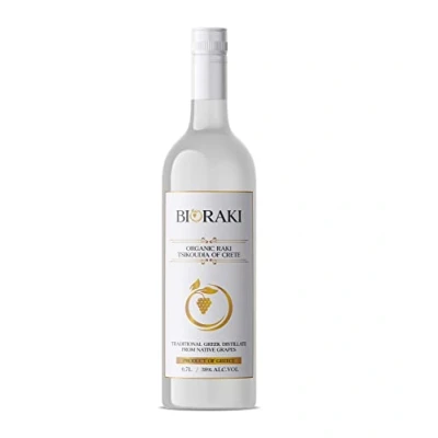 Image of BIORAKI ™ ORGANIC CRETAN RAKI GREEK BRANDY SPIRIT TSIPOURO TSIKOUDIA 38% ALC. VOL 700 ml