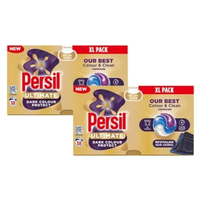 Image of Persil XL Ultimate Washing Capsules Outstanding Stain Removal Even in Quick and Cold Washes Uplifting Comfort Fragrance Recyclable Plastic Free Packaging, 38 (Buy 2, Dark Colour Protect)