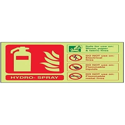 Image of VSafety Glow In The Dark Hydro Spray Id Fire Extinguisher Sign 200mm x 150mm Rigid Plastic