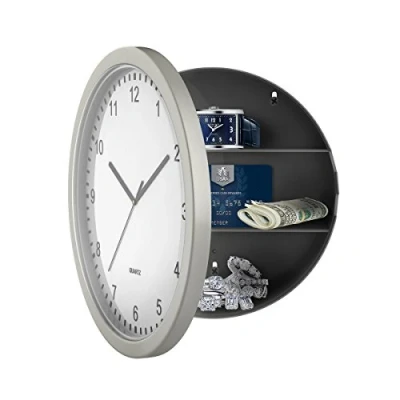 Image of Stalwart 82 5894 10 Hidden Compartment Wall Battery Operated Working Analog Clock with Secret Interior Storage for Jewelry, Cash, Valuables, Silver