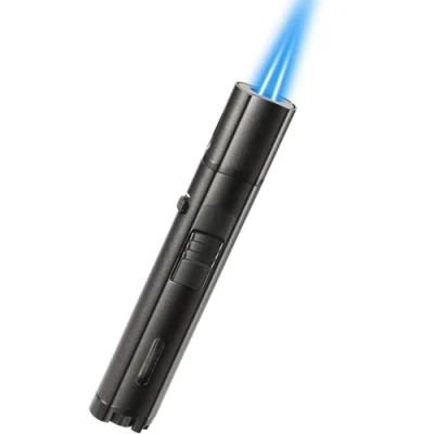 Image of Bbsisgo Jet Lighter, 5.7in Gas Lighter with Flame Locking &amp; Safety Switch Function, Adjustable Double Butane Torch Refillable Windproof Pen Lighter. (Sold without Gas) (Black)