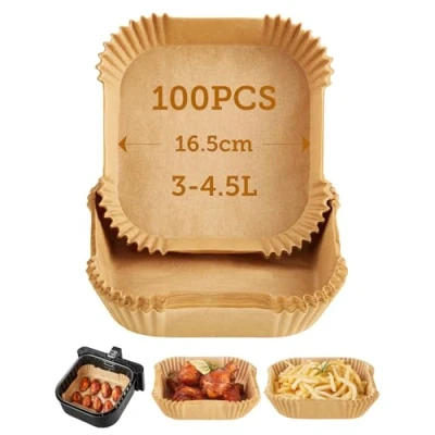 Image of COSORI Air Fryer Liners,100 PCS Unbleached Non Stick Square Disposable Airfryer Paper Liner, 6.5 inch for 3 to 4.5L Basket, Accessories Fryer, Oven, Microwave, Oil and Water Proof
