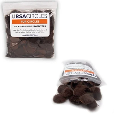 Image of URSA Fur Circles Mini Windshields for Lavalier/Lapel Microphones. Reduce Wind Noise &amp; Clothing Rustle. Compatible with Sennheiser, RODE, Sanken, Tascam More (100x Circles, Brown)