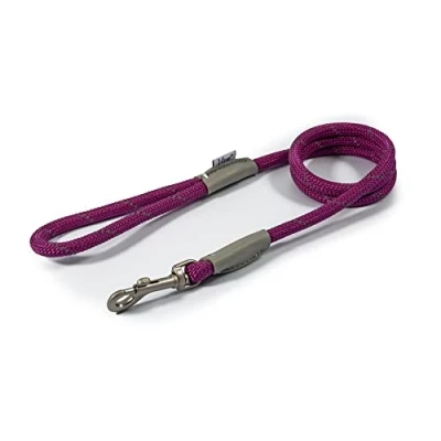 Image of Ancol Viva Reflective Rope And Real Leather Snap Lead 107 X 1.2Cm. Purple