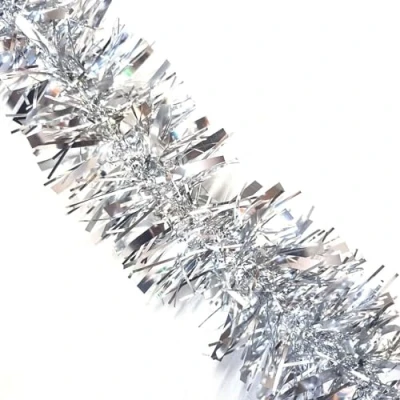 Image of HSD Christmas Tinsel Garland 2M (6.5ft) Xmas Metallic Chunky Fine Sparkle Shiny Tree Party Decorations (Chunky Silver)
