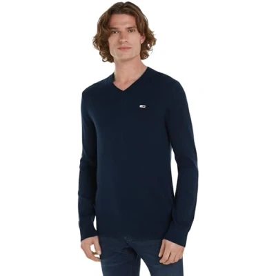 Image of Tommy Jeans V NECK Sweater Jumper, Men&#039;s, Size: 36/38, Dark night navy