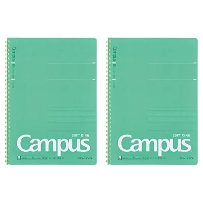 Image of KOKUYO Campus Soft Ring Notebook, Semi B5, B 6mm Dot Ruled, 34 Lines, 40 Sheets, Green, Set of 2, Japan Import (SU S111BT G)