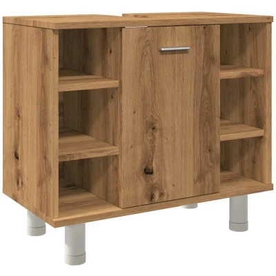 Image of vidaXL Bathroom Cabinet Engineered Wood Storage Unit with 7 Compartments/1 Door Artisan Oak Finish Modern Design 60x32x53.5 cm