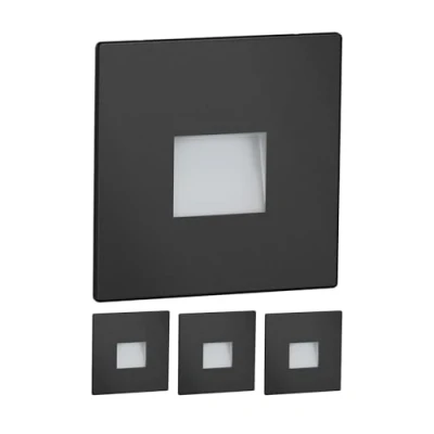 Image of ledscom.de 4 LED Staircase Light/recessed Wall Light FOW for Indoors and Outdoors, Downlight, Angular, Black, 85 x 85mm, Warm White