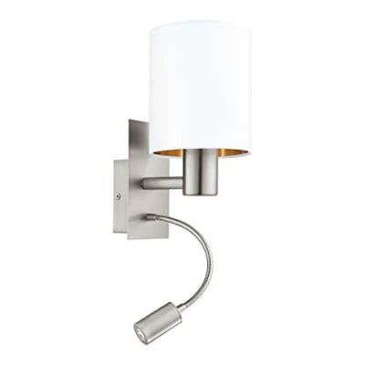 Image of EGLO LED wall lamp Pasteri, light fixture with reading lamp, steel in nickel mat and fabric white copper, socket E27