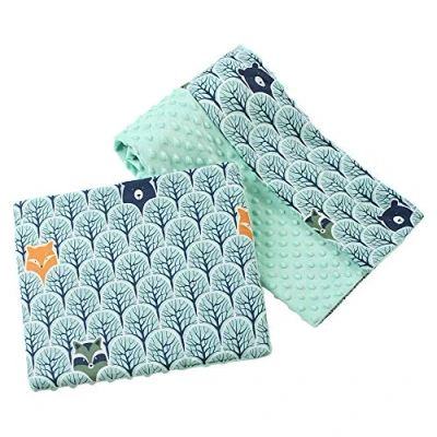 Image of Medi Partners Baby Blanket with Pillow 100% cotton Plush Coverlet Children&#039;s Large Two Sided 75x100 + 35x30cm Multifunctional for Bed strollers (Forest mint Plush)