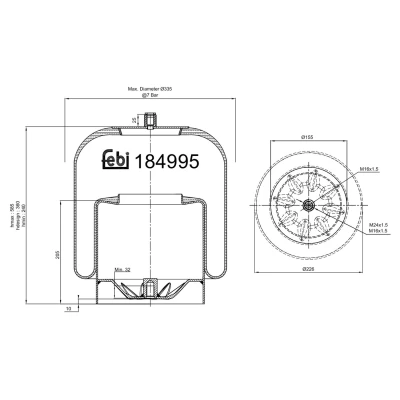 Image of 9423203821, A9423203821 Boot, air suspension FEBI BILSTEIN 184995 Rear Axle MERCEDES BENZ: ATEGO 2