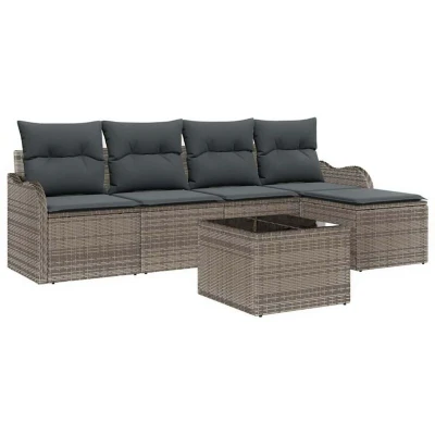Image of vidaXL 5 Piece Garden Sofa Set with Cushions Black Poly Rattan