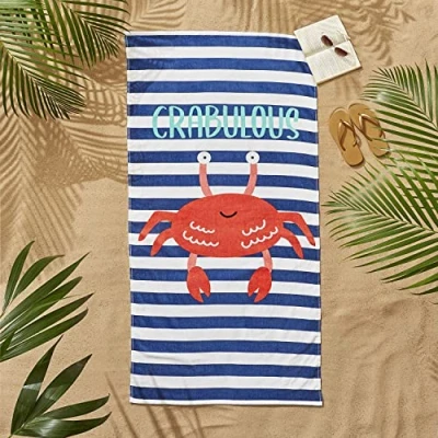 Image of Catherine Lansfield Crabulous Striped Cotton Beach Towel Blue, 76x160cm