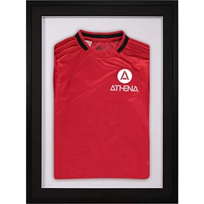 Image of Athena Premium Wood DIY Adult 3D Mounted Sports Shirt Display Frame for Football Shirt, Rugby Shadow Box 60 x 80cm Black Frame, Mount, White Backing Card