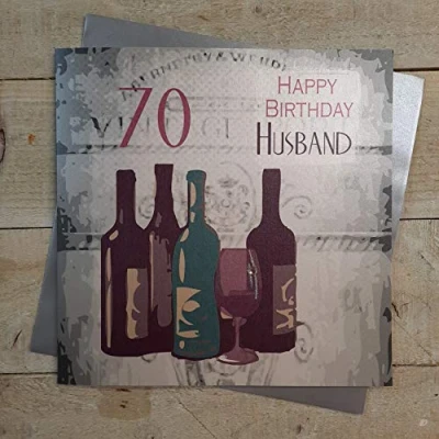 Image of WHITE COTTON CARDS 70 Happy Husband, Handmade Large 70th Birthday Card (Code XSBW70 H, Vintage Wine)