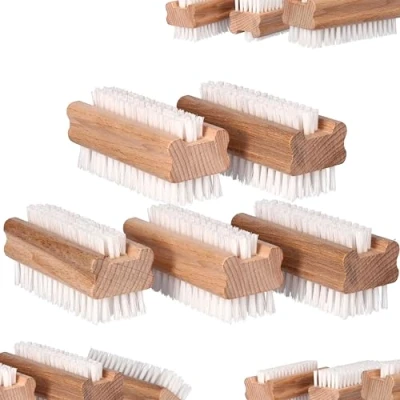 Image of ToolSpace 5x Wooden Nail Brush Double Sided Everyday Use Brushes for cleaning Nails Scrubbing Hands Feet Manicure Pedicure Women Man Kids Scrubber Natural Wood