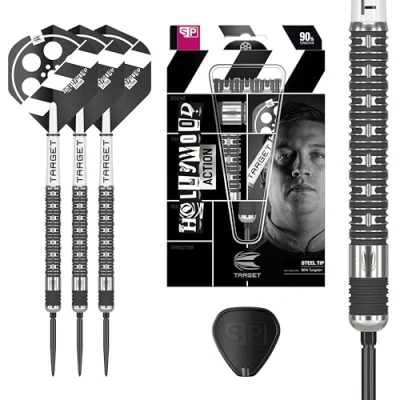 Image of Target Darts Chris Dobey Hollywood Action 90% Tungsten Steel Tip Swiss Point Dart Set 22G Player Edition Darts, Pro Grip Shafts &amp; Ultra No.2 Flights, SP Tool Included
