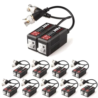 Image of TECHGEAR 20x 8MP / 4K CCTV Passive Video Balun BNC Connector Adapter Transmitter &amp; Transceiver, Male to Easy Press Fit UTP CAT5/5e/6/6e Cable for HD DVR Camera System (10 Pairs)