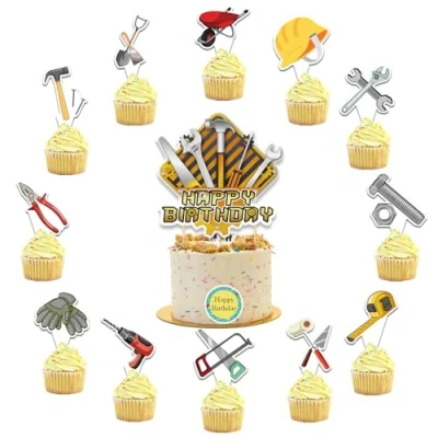 Image of 25 Pcs Tools Cake Decorations Topper Cupcake Toppers for Birthday Party Supplies