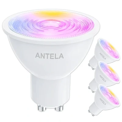 Image of ANTELA GU10 Smart Bulb 4.5W 350 LM WLAN LED RGB Dimmable Lamp, Warm White/Cold White Light (2700K 6500K), APP Control Compatible with Google Home, 40 Beam Angle, 4 Packs