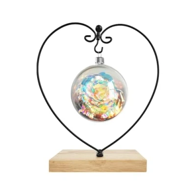 Image of Fosinz Ornament Display Stand Wood Iron Hanging Holder for Glass Globe Terrarium, Ball, Christmas &amp; Home Wedding Decoration (heart square)