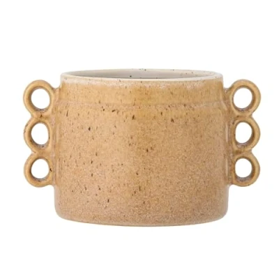 Image of Bloomingville Souri Flowerpot Unique Hand Decorated, Rustic Brown Stoneware, Perfect for Saffron &amp; Ginger Themed Gardens, D15xH12 cm, Resilient Durable Natural Glaze Finish Varies per Piece