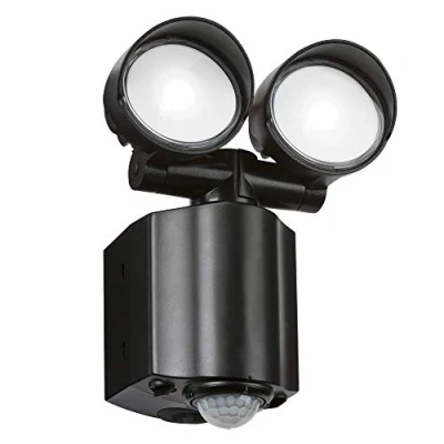 Image of Knightsbridge 230V IP44 2x8W LED Twin Spot Black Security Light with PIR