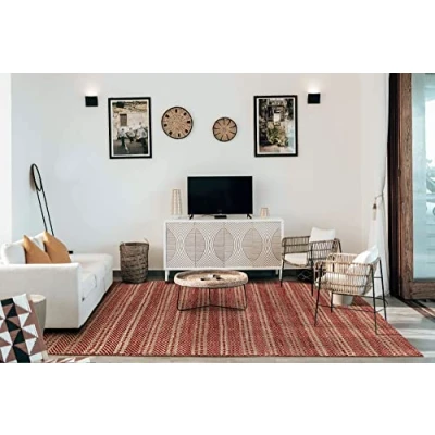Image of HAMID Wool and Jute Rug Olivia Hand Woven for Living Room Bedroom Red Natural Color (120 x 170 cm)