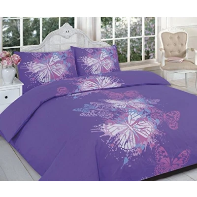 Image of Artistic Fashionista Luxury &amp; Modern BUTTERFLY Duvet/Quilt Cover Pillowcases Bedding Set Printed Range (Super King, Purple)