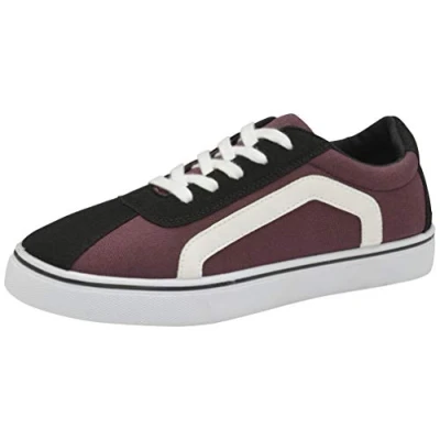 Image of Womens Ladies Canvas Trainers Lace Up Pumps Casual Plimsolls Memory Foam Fashion Skater Shoes Sneakers (5 UK, Burgundy)