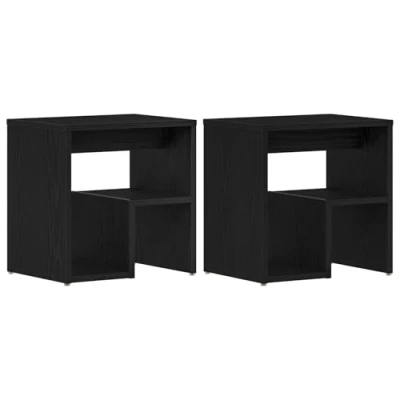 Image of vidaXL bedside tables set of 2 black oak engineered wood 40x30x40 cm modern minimalist nightstands for bedroom with open shelves