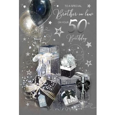 Image of Cherry Orchard Brother in Law 50th Happy Birthday Luxury Greeting Card with Silver Foil Detailing and Envelope from