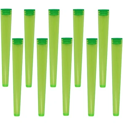 Image of Cherry on Top King Size Cone Holder Air Tight Hard Plastic Tube Smoking Rolling Cig Tube, 10 Holders Green