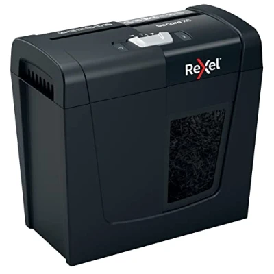 Image of Rexel X6 Cross Cut Paper Shredder, Shreds 7 6 Sheets (70 80 gsm), P4 Security, Home/Home Office, 10 Litre Removable Bin, Quiet and Compact, Secure Range, 2020122, Black